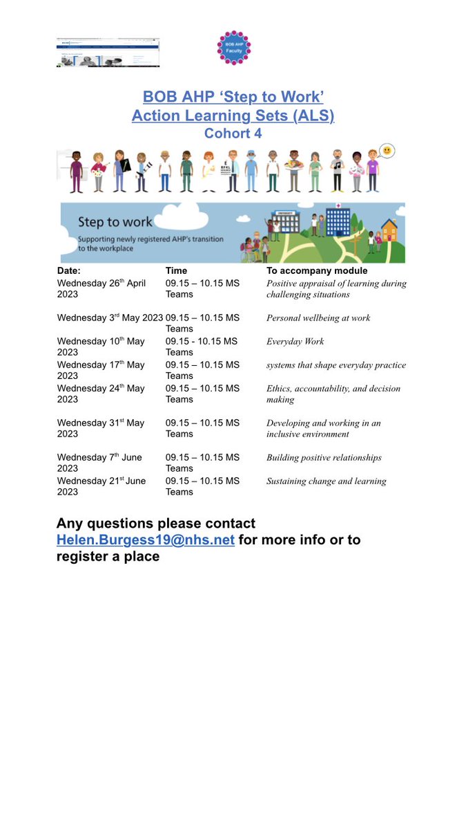 Register for next cohort of #StepToWork #preceptorship #prepreceptorship programme for #AHPs in #BOB! 
For:
* Newly reg. AHPs
* Return to Practice AHPs
* Final Year apprentices 
* New international recruits
* Graduates/IRs waiting for HCPC registration
See👇