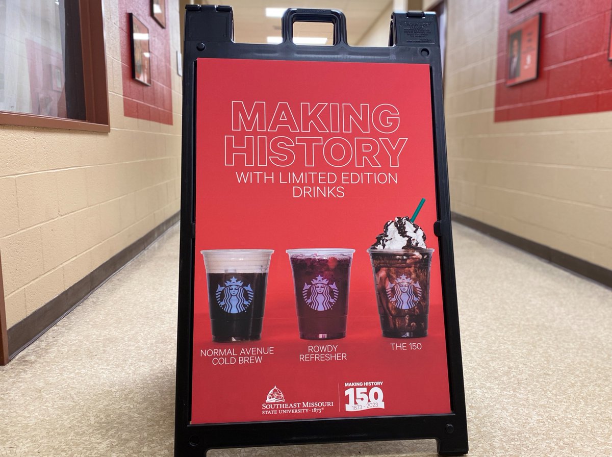 SEMOdining's tweet photo. 🎉🎁 Join us in celebrating SEMO's 150th birthday! 🎁🎉 

Visit your favorite baristas on campus to try one of the signature 150 drinks! 

#SEMOdining #150 #SEMO150 https://t.co/uvoA3u5mrU