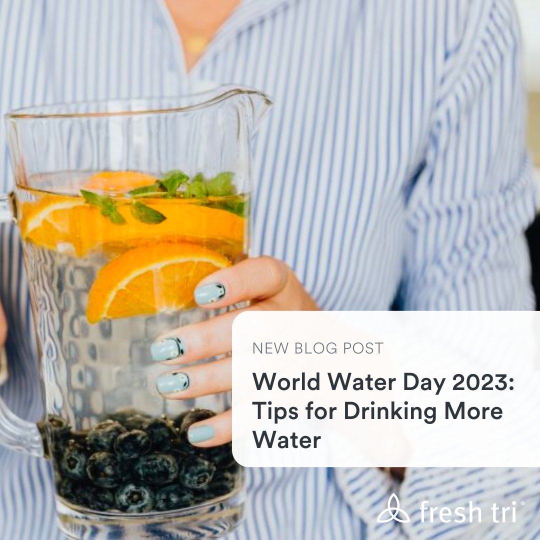 FreshTriInc's tweet image. Happy World Water Day 2023! 💧🌍 

Every process in the human body depends on water. A few Tri’s to choose from when wanting to drink more water is sipping water throughout the day or choosing no-sugar-added drinks.