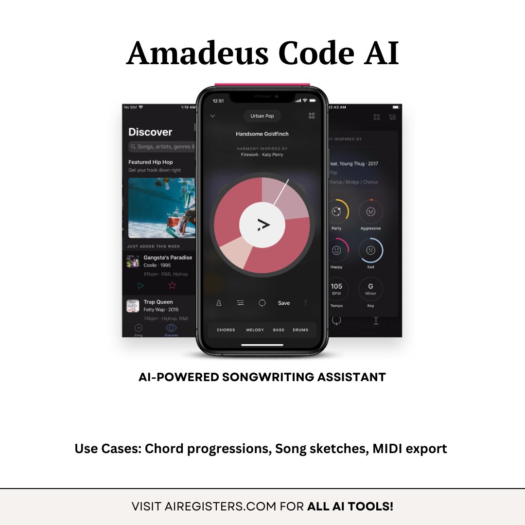 ArrheniusLey's tweet image. 🤖🎶 Meet Amadeus Code! Supercharge your #songwriting with AI-assisted chord progressions &amp;amp; daily content. Instantly create song sketches or sections, export MIDI files &amp;amp; collaborate!🎵✨ #AmadeusCode #AIinMusic #MIDI #DAW
Make Money using AI: vist.ly/3jek