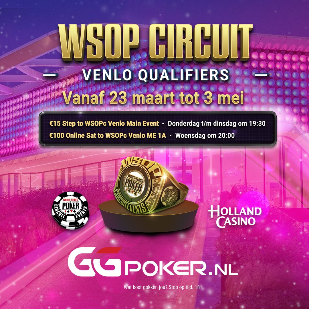 GGPoker_NL's tweet photo. [WSOPc Venlo 2023 Qualifiers] 📅

Van donderdag t/m dinsdag zijn er dagelijks €15 Steps om 19:30. In deze step kun je tickets winnen voor de - €100 Sat to WSOPc Venlo ME 1A (woensdag om 20:00) 🔔

Wie van jullie gaan we zien in Venlo 👀?

Wat kost gokken jou? Stop op tijd. 18+ https://t.co/Usi84cxLZC