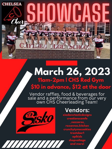First Annual CHS Cheerleading Showcase ⭐

🔹 Sunday, March 26, 11am-2pm
🔹 CHS Red Gym
🔹 Tickets are $10 in advance or $12 at the door

All are invited! Details ⤵