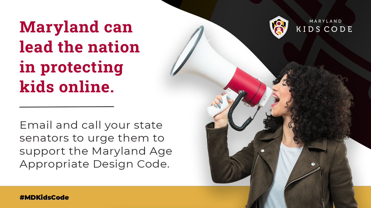 accountabletech's tweet image. The #MDKidsCode has passed the House and now heads to the State Senate. Maryland can lead the nation in protecting kids online by design and default.

Take action and urge your #MDLeg state senators to help get this critical bill into law:marylandkidscode.com/takeaction