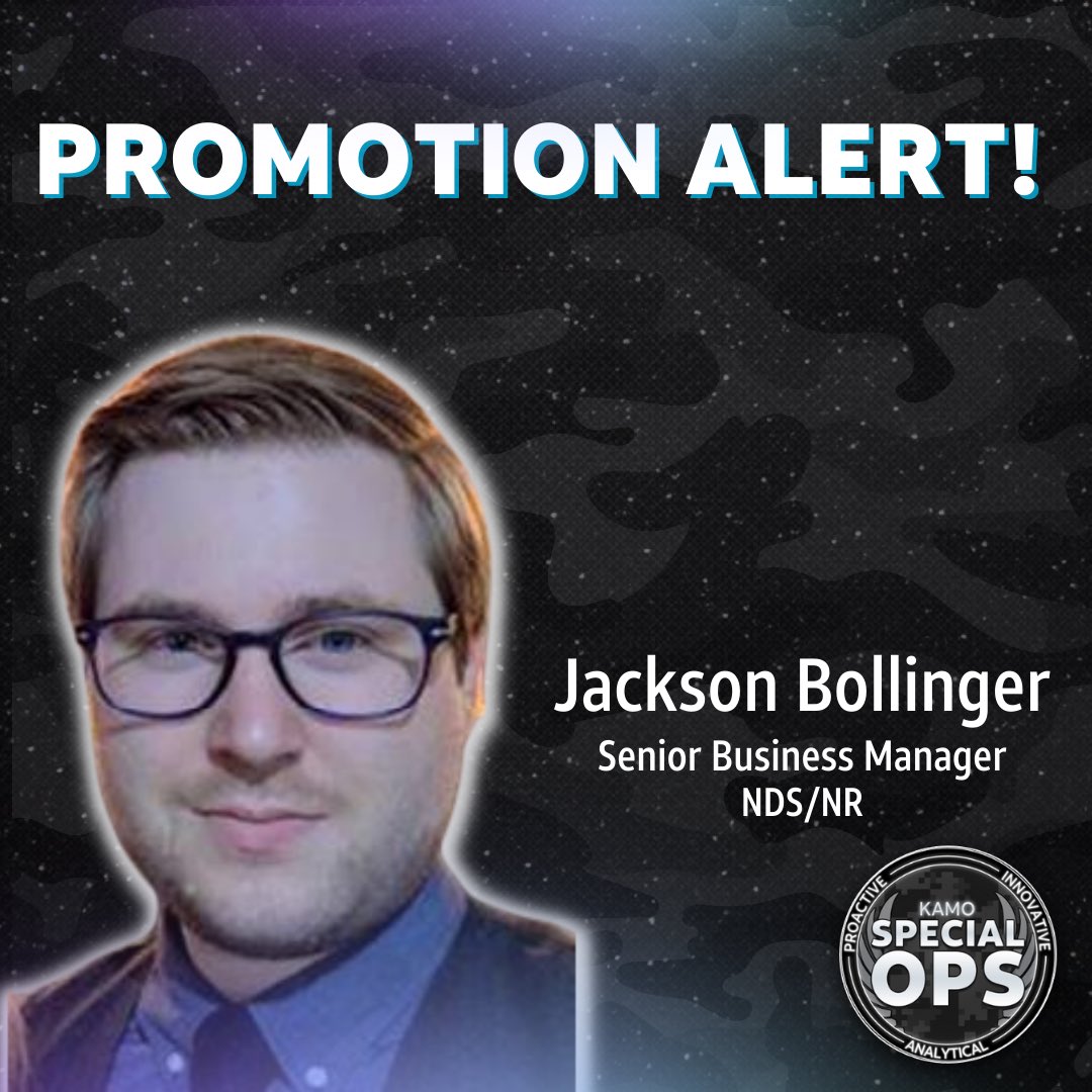 KAMO Special Ops (@kamospecialops) on Twitter photo Congratulations to our very own <a href="/SovereignTulip/">Jackson Bollinger</a> on his recent promotion!
We are so excited to see all of the things you do as you move on to your next role, but remember youβll always be a member of the KAMO FAM π
#KAMO4Ever #Congratulations Congratulations to our very own <a href="/SovereignTulip/">Jackson Bollinger</a> on his recent promotion!
We are so excited to see all of the things you do as you move on to your next role, but remember youβll always be a member of the KAMO FAM π
#KAMO4Ever #Congratulations