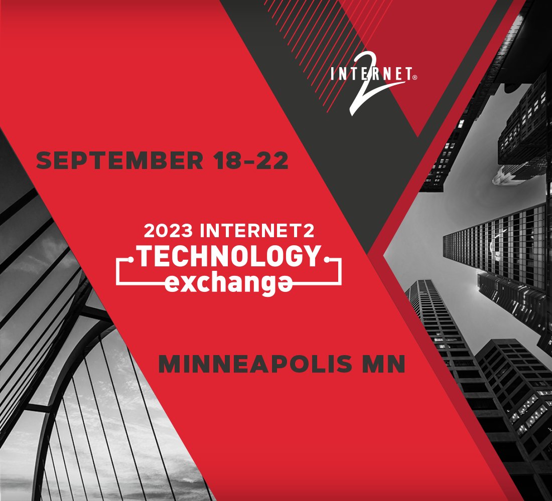 Internet2's tweet photo. Join us for the 2023 Technology Exchange, Sept. 18-22 in Minneapolis. https://t.co/nHbFfBxqWB #TechEX23 #SpeedRead https://t.co/awlaNfxxHy