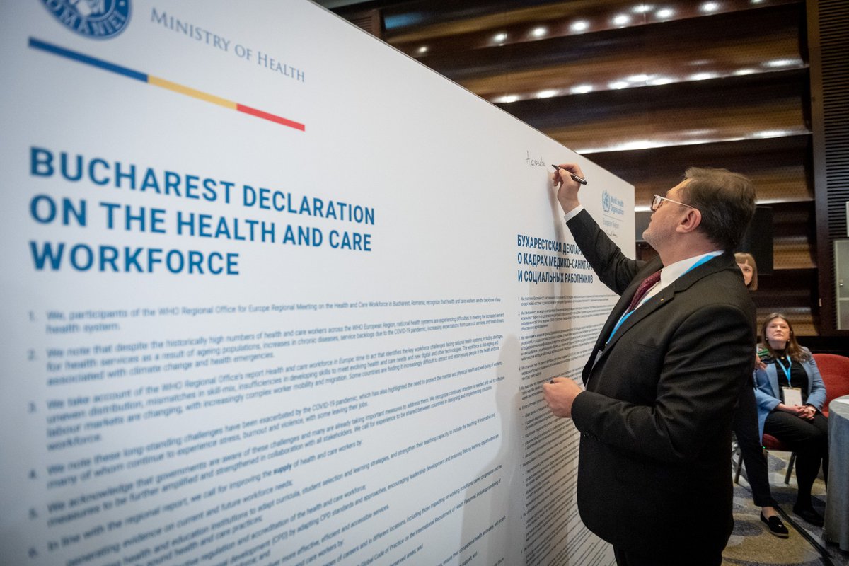 Good news! 

Today we signed the Bucharest Declaration

Its goal is to strengthen the health &amp; care workforce, with focus on retention, working conditions, serving remote areas, mental health, development &amp; planning

Now we will transform the Declaration into concrete action