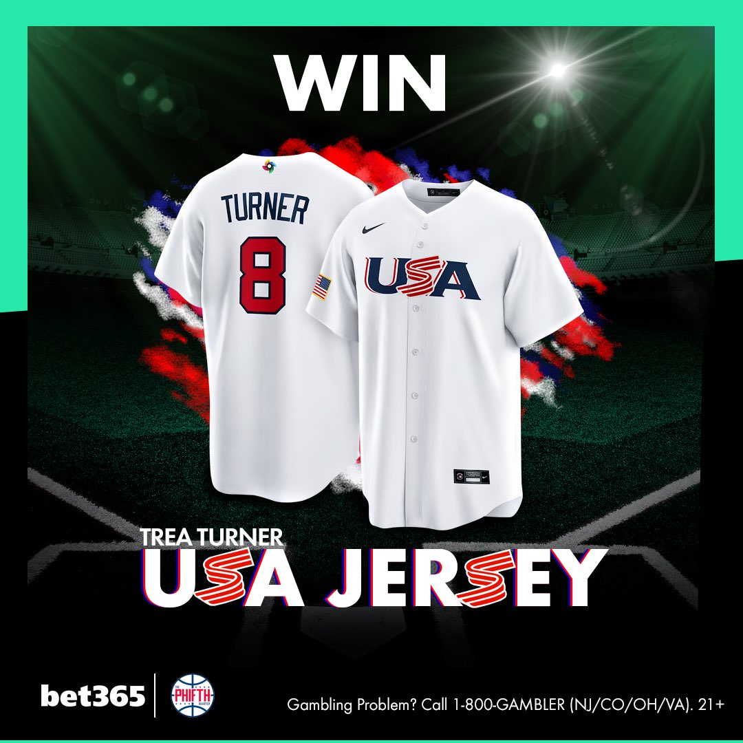 The_PhifthQ's tweet photo. 🇺🇸Trea Turner USA Jersey Giveaway🇺🇸
 Win a FREE Trea Turner jersey to celebrate his performance at the World Baseball Classic!
 Rules to Enter:

1⃣ RT this Post
2⃣ Follow @bet365_us
3⃣ Follow @The_PhifthQ
 1 winner will be picked on March 30th.

T&amp;Cs: https://t.co/WwA0bGvJyQ https://t.co/Y9h1saSsis