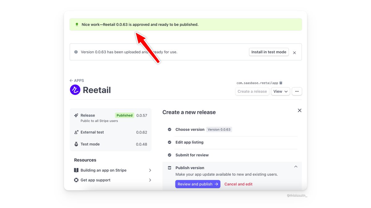 thisissukh_'s tweet photo. My favourite notification from Stripe Apps ♥️

Every new build is tested for quality by the Stripe Review team - saved me from a ton of bugs 🐞🐞

Nothing better than when it's approved and ready to go! https://t.co/lSJpTzLZm9
