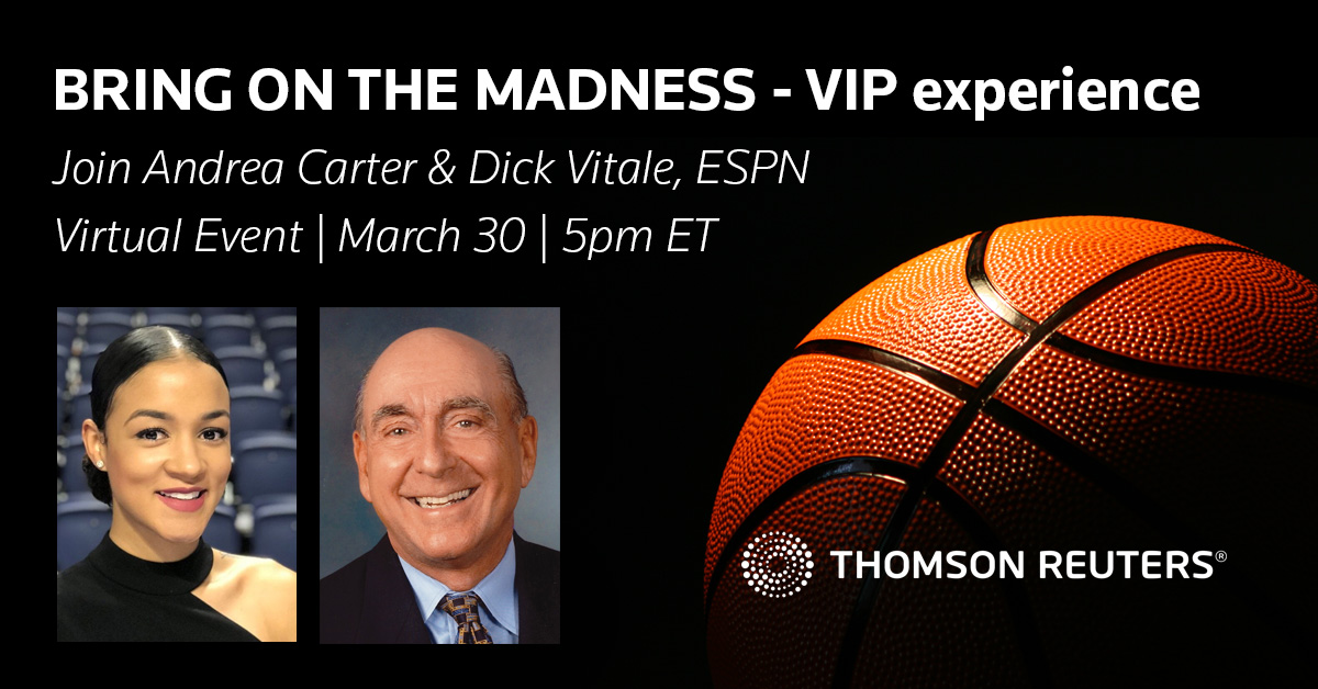 EliteLink's tweet image. Don't miss your opportunity to join the Virtual VIP #MarchMadness experience on March 30 with legendary #ESPN College Basketball Analyst and Ambassador #DickVitale! ESPN's Andraya Carter will lead the conversation: ow.ly/Zr7x50NoOih

#ThomsonReuters