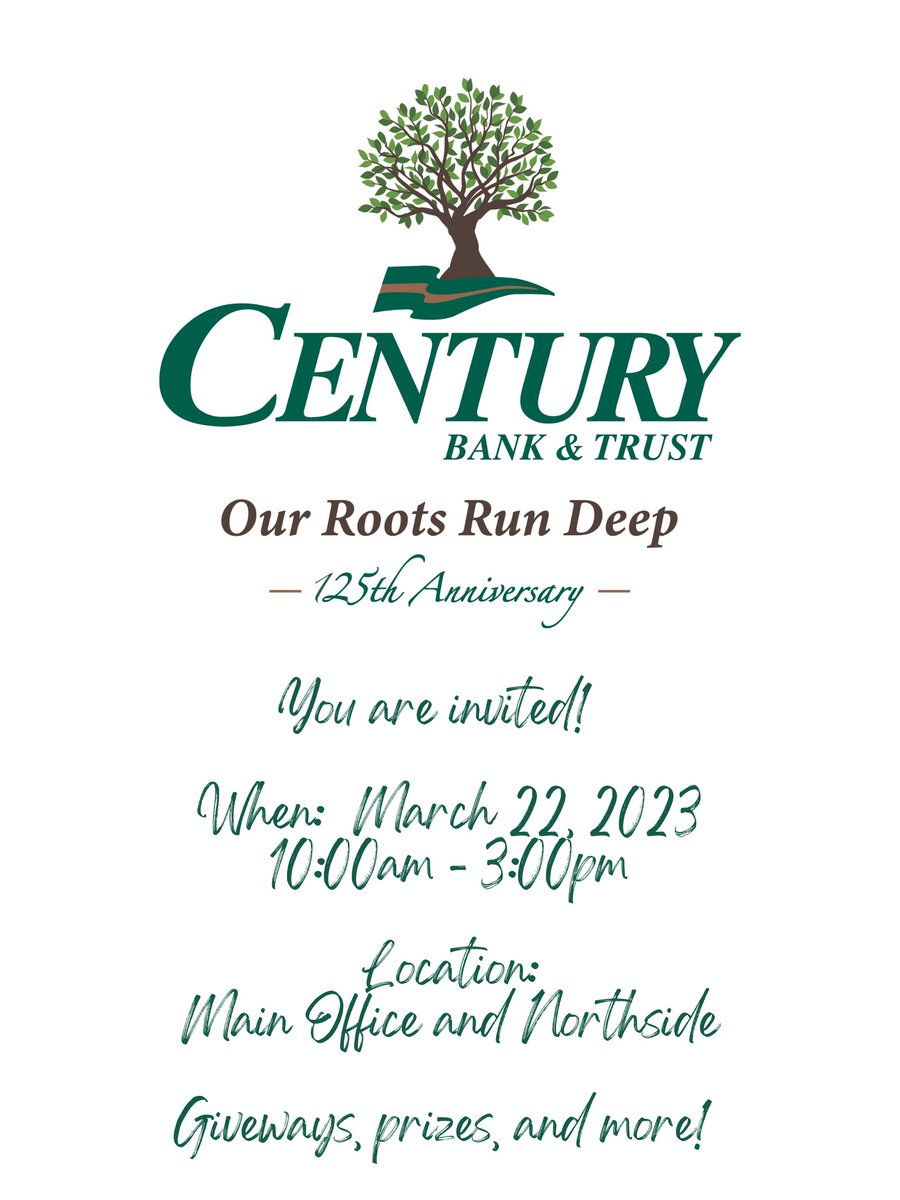 It's our Birthday!  Come celebrate with us!  #centurybank #thebank #theteam #125thAnniversary