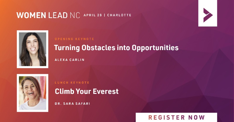 NCChamber's tweet photo. Don’t miss out on hearing two inspiring keynote speakers @AlexaRoseCarlin and Dr.@SARASAFARI17 at our #WomenLeadNC conference in Charlotte on 4/28. Event presented by @BankofAmerica
