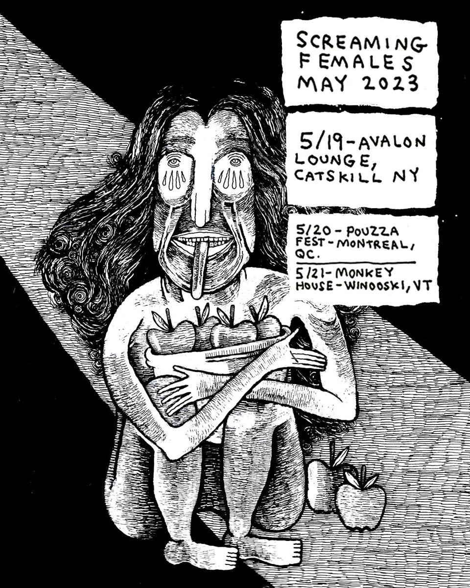 NEW SHOWS! We are adding a few gigs around <a href="/PouzzaFest/">Pouzza Fest</a>! Catskill, NY and Winooski, VT. Tickets on sale now or Friday!

All tour dates at screamingfemales.com