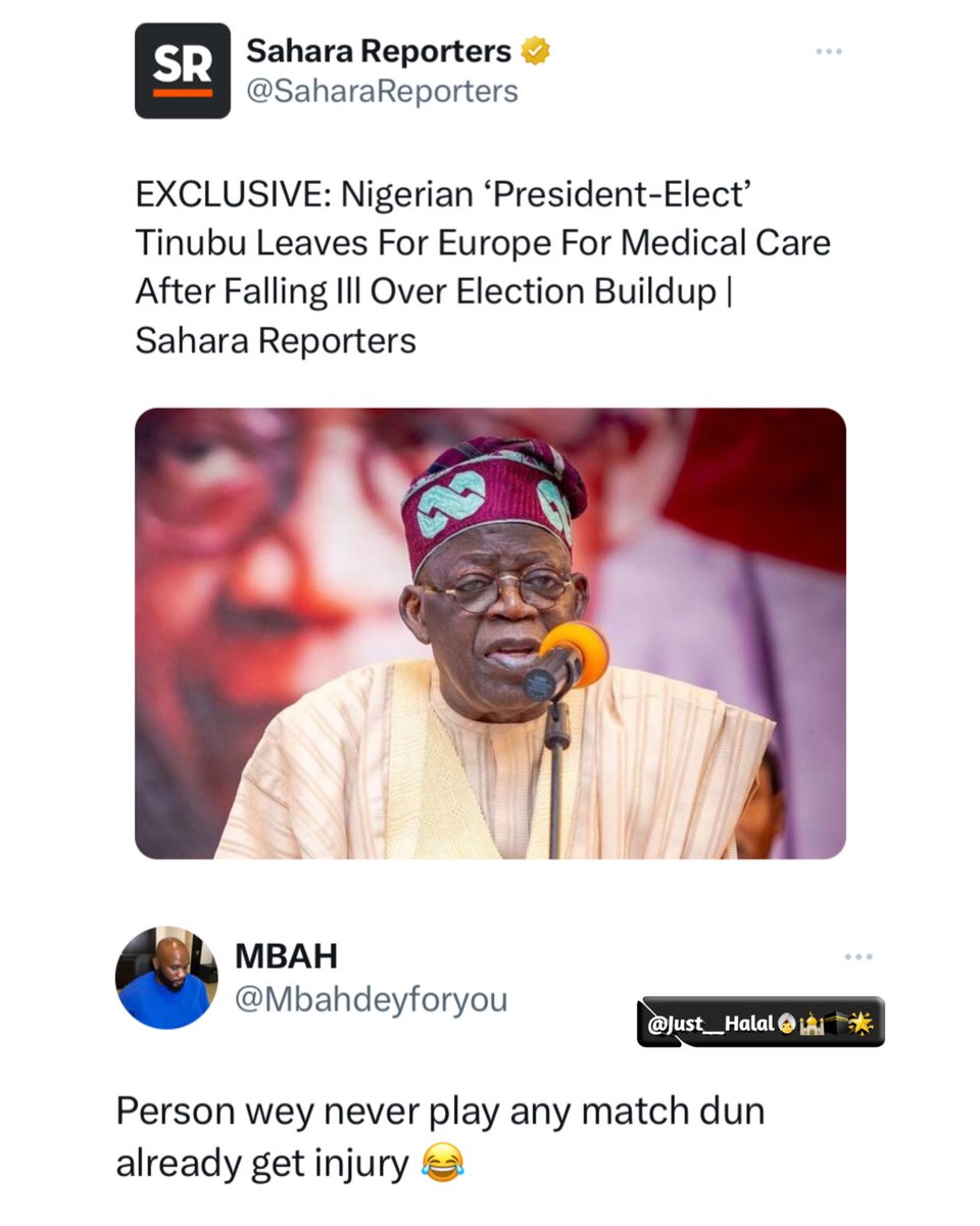 Just__Halal's tweet photo. Twitter funny replies/videos. A thread!

1. Asiwaju Bola Ahmed Tinubu will definitely ban twitter 😭😭 https://t.co/jH6zWljcT6