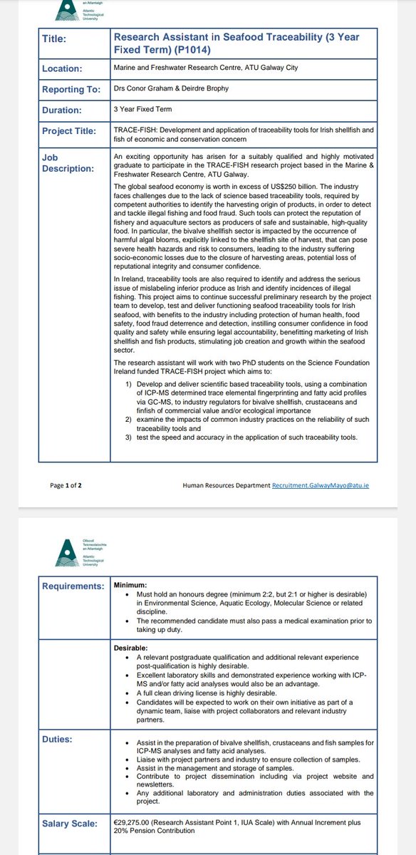 Conor Graham (@theconorgraham) on Twitter photo 📢#jobfairy📢THREE year research assistant job <a href="/MfrcATU/">ATU MFRC</a> <a href="/ATU_GalwayCity/">ATU Galway City</a> on @scienceirel funded TRACE-FISH project: Development & Application of Traceability Tools for Irish Shellfish & Fish with <a href="/Liam__Morrison/">Liam Morrison</a> <a href="/dave_wclarke/">Dave Clarke</a> Deirdre Broph & I
Apply:my.corehr.com/pls/gmitrecrui… Pls RT! 📢#jobfairy📢THREE year research assistant job <a href="/MfrcATU/">ATU MFRC</a> <a href="/ATU_GalwayCity/">ATU Galway City</a> on @scienceirel funded TRACE-FISH project: Development & Application of Traceability Tools for Irish Shellfish & Fish with <a href="/Liam__Morrison/">Liam Morrison</a> <a href="/dave_wclarke/">Dave Clarke</a> Deirdre Broph & I
Apply:my.corehr.com/pls/gmitrecrui… Pls RT!