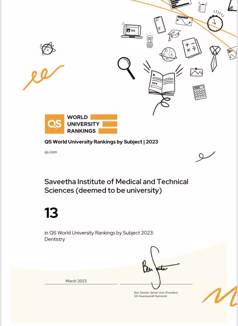 DentalSaveetha's tweet image. Saveetha Dental College Becomes First Indian Institution to Get Top 13 in QS World University Ranking