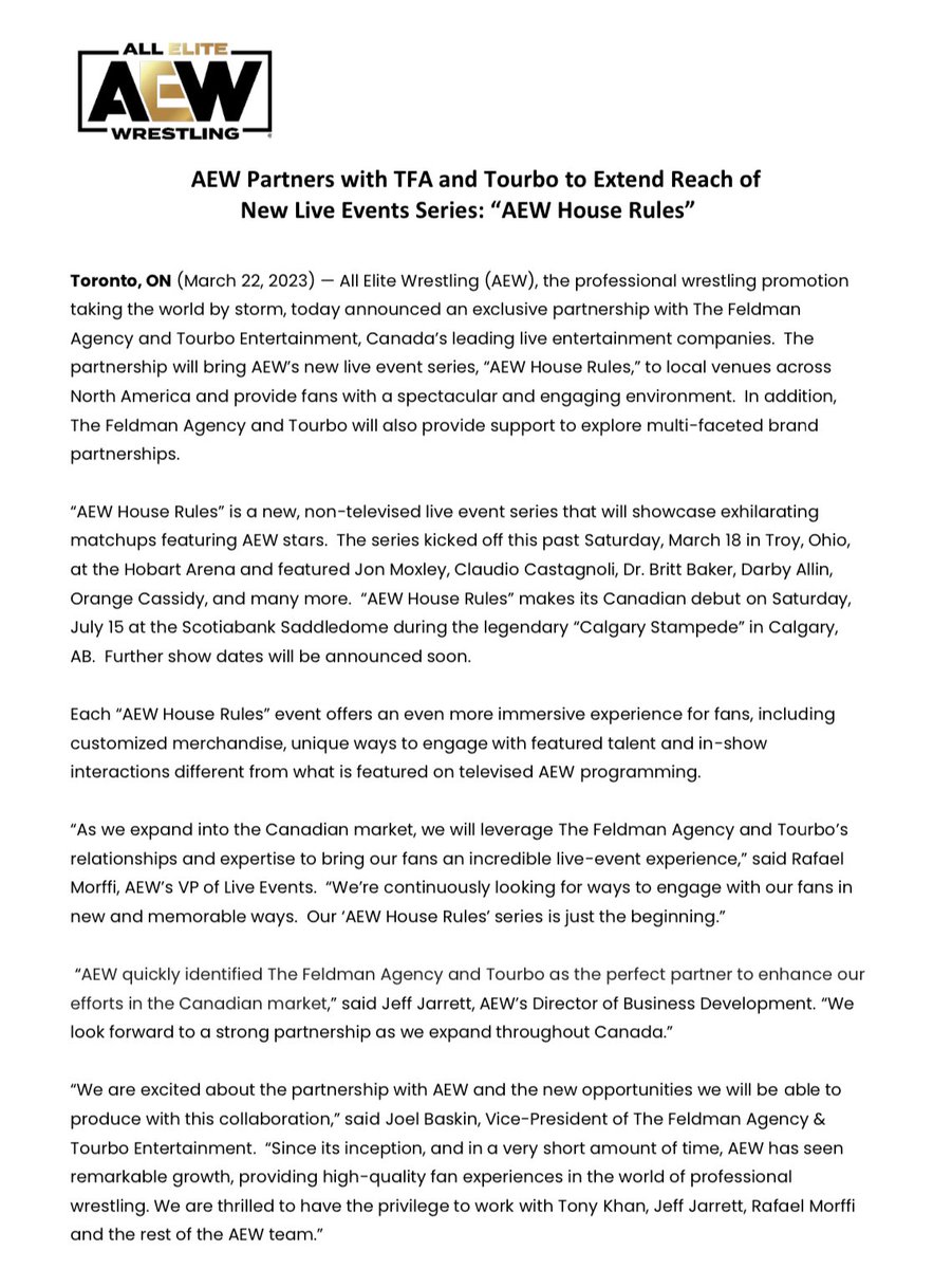 Wrestling News on Twitter "“Toronto, ON (March 22, 2023) — All Elite