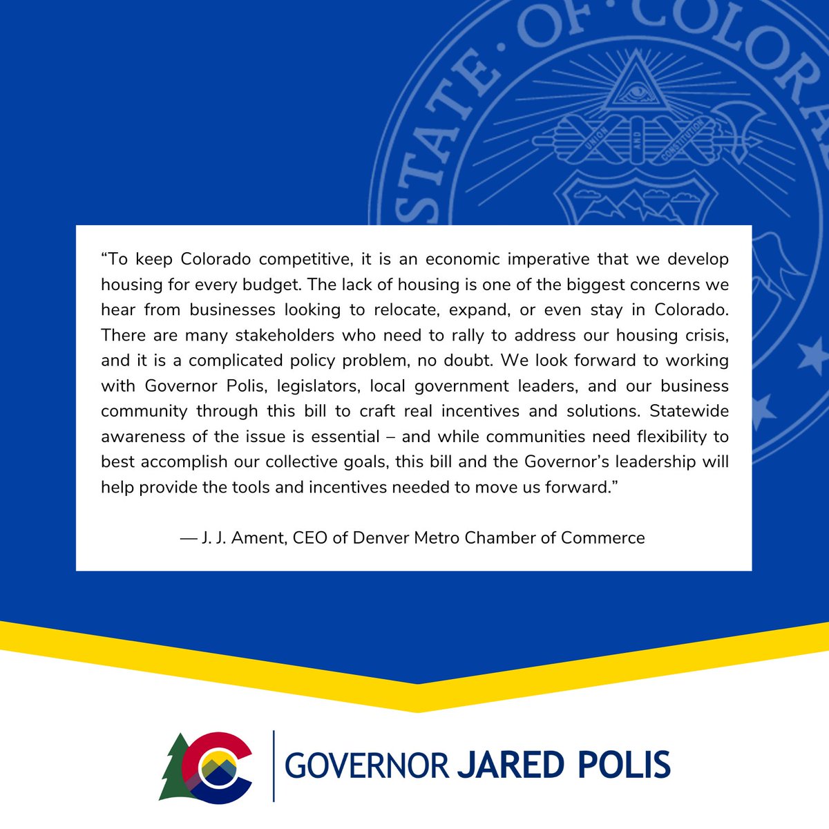 GovofCO's tweet photo. Join me, Senate Majority Leader Dominick Moreno, Representative Steven Woodrow, Representative Iman Jodeh, Representative William Lindstedt, local government officials, and many others as we announce a comprehensive plan to help create more housing now for every Colorado budget. https://t.co/2TdSYefloo