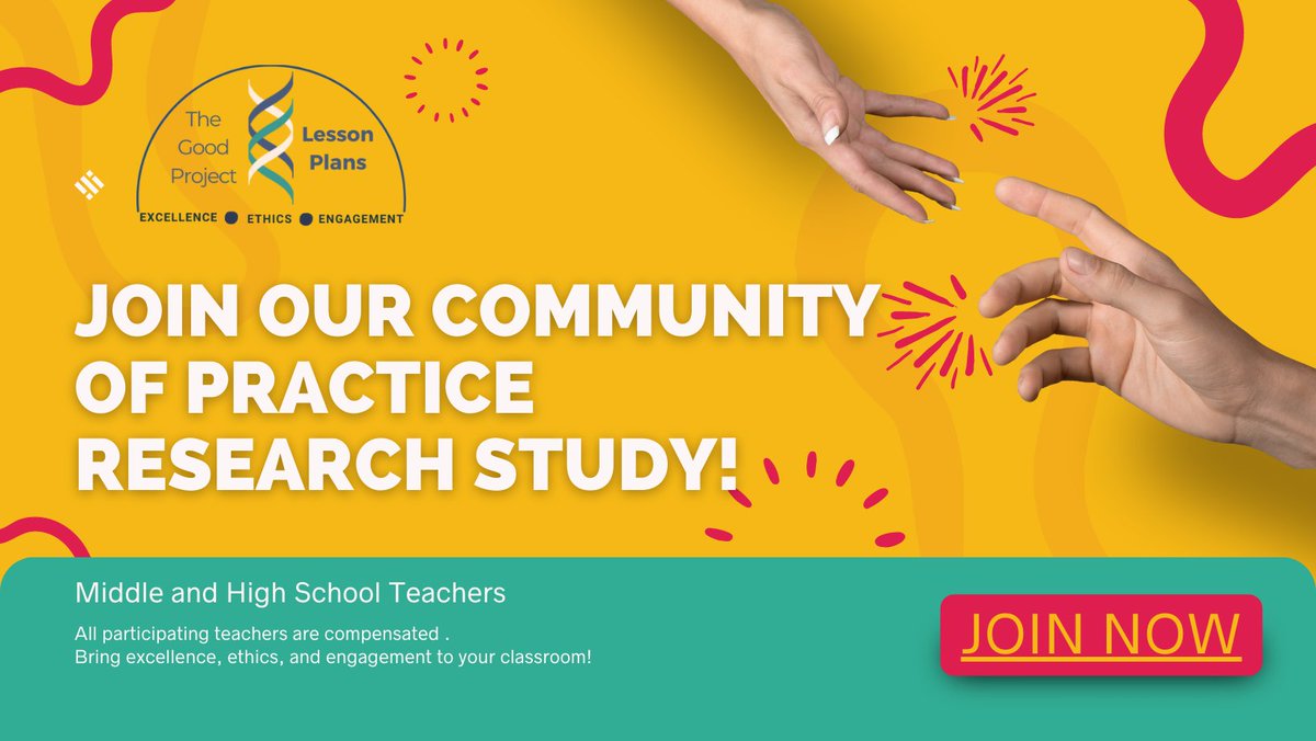 Teachers! @GPHarvard is looking for teachers to join a paid study and to become a part of a community of practice that will implement lessons to help students explore values, responsibilities, and goals. buff.ly/3bb6GtM