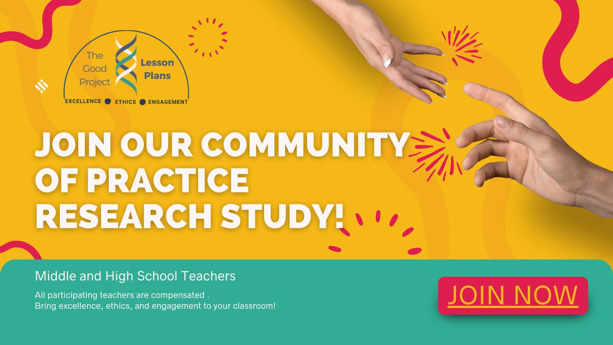 Teachers! <a href="/GPHarvard/">The Good Project</a> is looking for teachers to join a paid study and to become a part of a community of practice that will implement lessons to help students explore values, responsibilities, and goals. buff.ly/3bb6GtM
