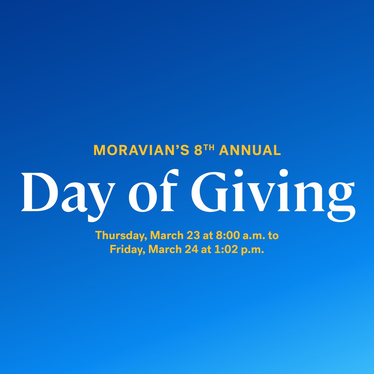 Today is Moravian’s 8th Annual Day of Giving! For 1,742 minutes, the Moravian community is coming together and lighting the way for our students, their future, and the next generation. Join us in celebrating this annual tradition! #MoravianDayofGiving moravian.edu/dayofgiving