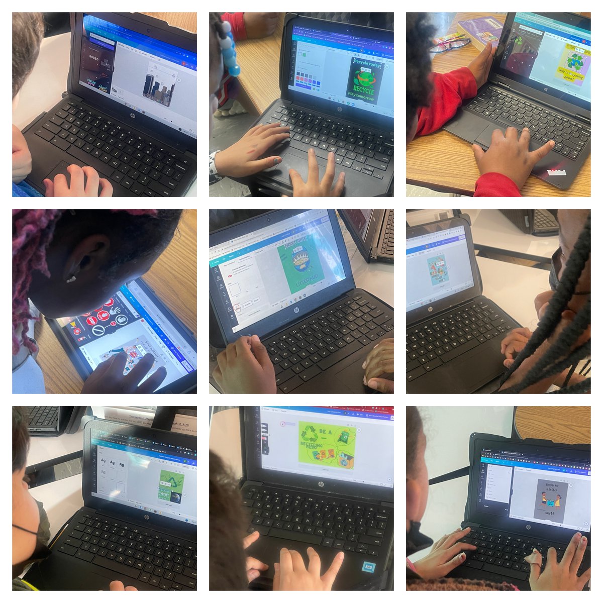 ChiTruong0's tweet photo. Students @PCE_HCS learned how to create their public service announcement poster for their recycling project using @canva during STEM specials with Mrs. @CharlisaDixon. They were so eager to share their final product! #ILoveMyJob #STEMTechCollaboration  @ITS_HCS @drhafza https://t.co/CY3E6AtwQi