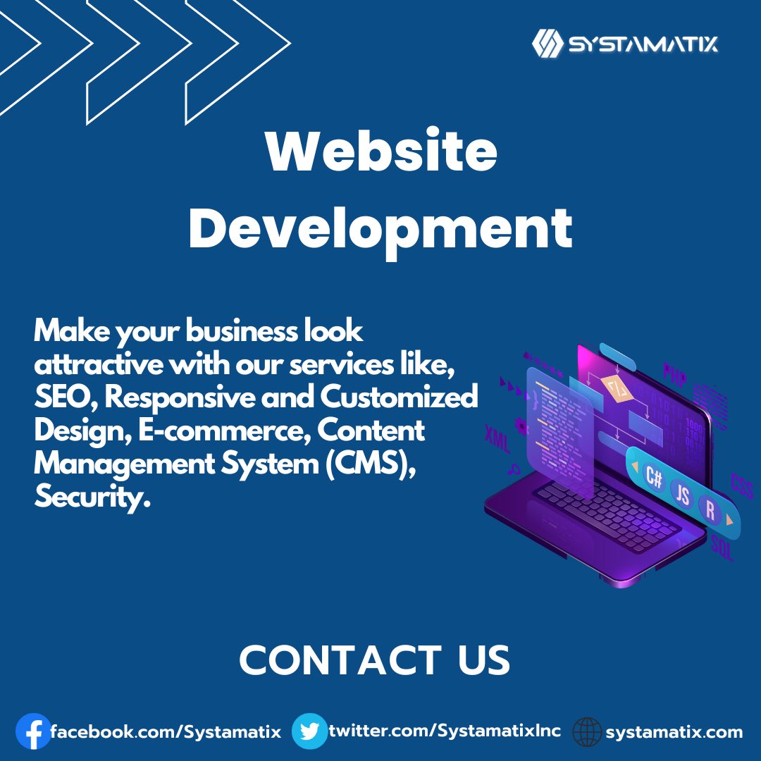 SystamatixInc's tweet photo. Empower your online presence with our top-notch website development and IT services! From design to implementation, we've got you covered.

Contact us:
info@systamatix.com
https://t.co/GGgXi3UVe9
https://t.co/xXNR3ZTA1R
.

#websitedevelopment #onlinemarketing #ChatGPT #GPT4 #Web3 https://t.co/sEFaGke3ls