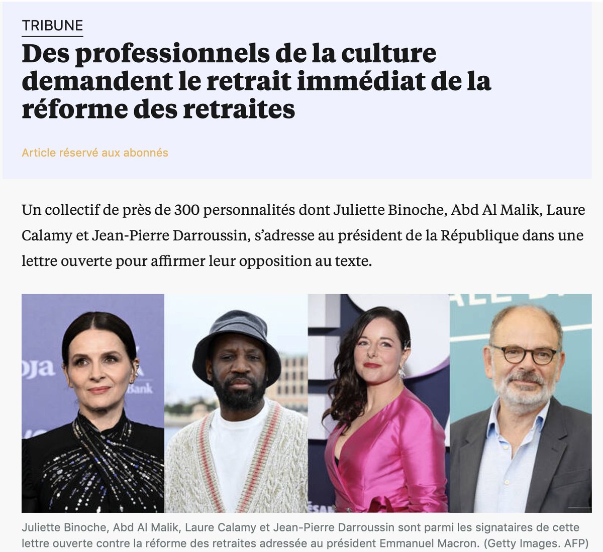 A LIRE LA TRIBUNE du monde du cinéma et du spectacle adressée à E Macron pour le retrait de la réforme des retraites ! 
Vous travaillez dans le ciné ou le spectacle, ajoutez votre nom aux premiers signataires ici:  
change.org/p/lettre-ouver…
<a href="/Fakir_/">Ezz Tekin</a> <a href="/jour2fete/">Jour2Fête</a> <a href="/Francois_Ruffin/">François Ruffin</a>