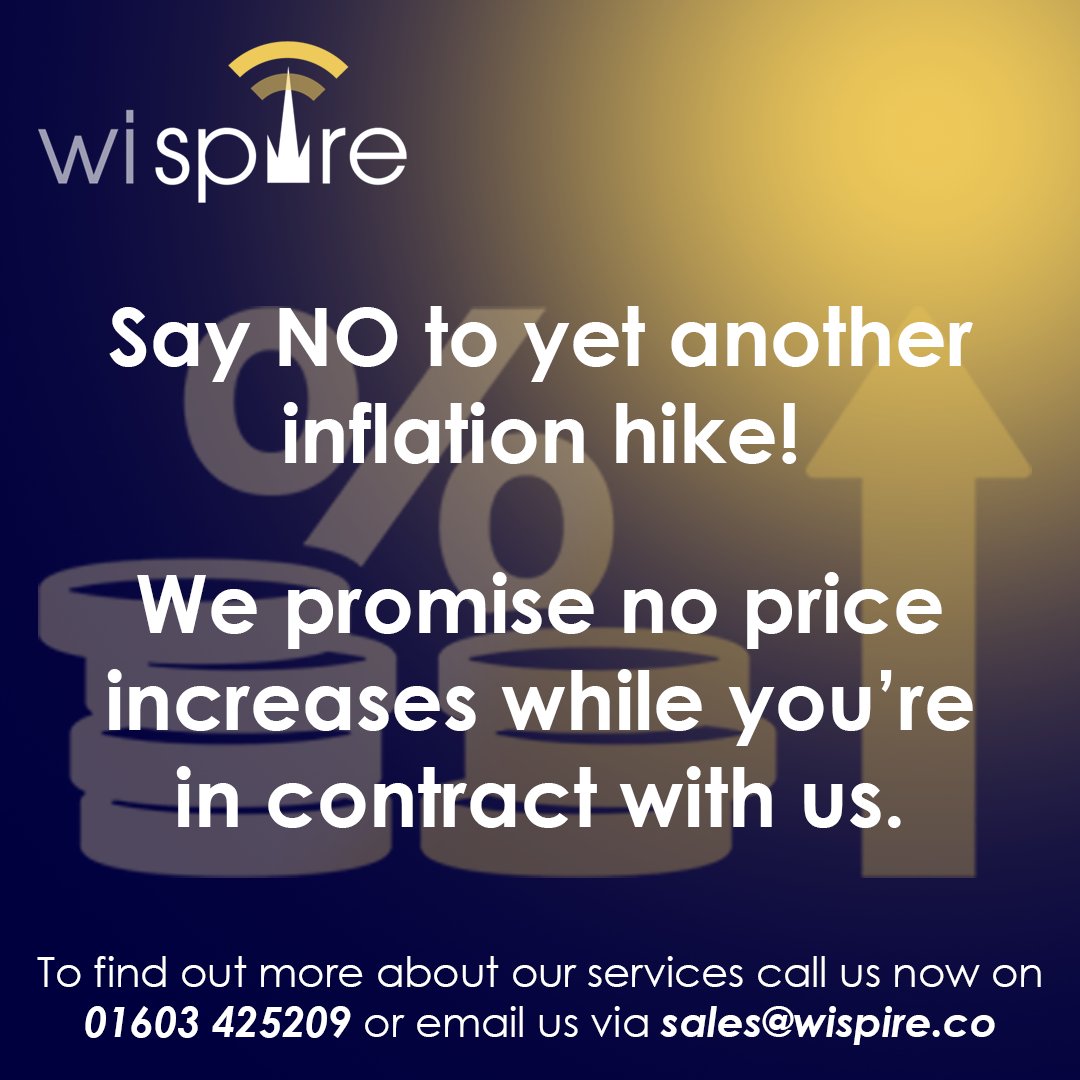 Say NO to yet another inflation hike!

We promise no price increase while you're in contract with us.

For more information about our services call us now on 01603 425209 or email us via info@itsfibre.co.uk and we will be happy to help.

#noincontractpriceincrease #costofliving