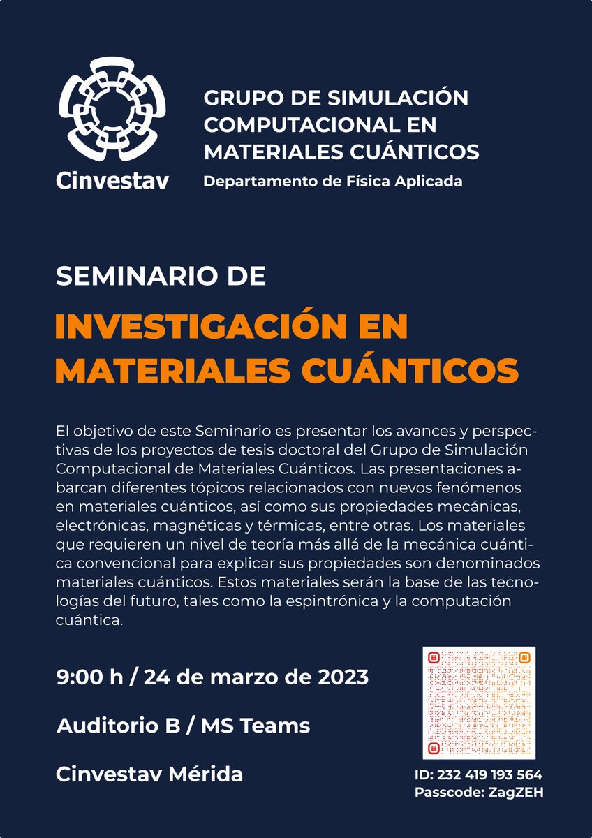 auranava7's tweet photo. Seminario de Avances y Perspectivas de los Proyectos de Tesis Doctoral del Grupo de Simulación Computacional en Materiales Cuánticos #QuantumMaterials @CinvestavFisApl https://t.co/1UA0UFXRRe