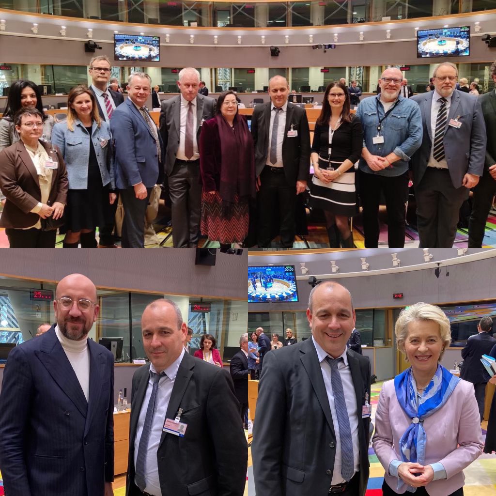 LaurentBerger44's tweet photo. Avec la délégation @etuc_ces, j’ai participé au Sommet social tripartite, à Bruxelles, pour échanger avec @vonderleyen et @CharlesMichel pour faire avancer les politiques économiques, sociales et de l’emploi. Ici, on rencontre et on écoute les partenaires sociaux. https://t.co/HrIhZGsgyf