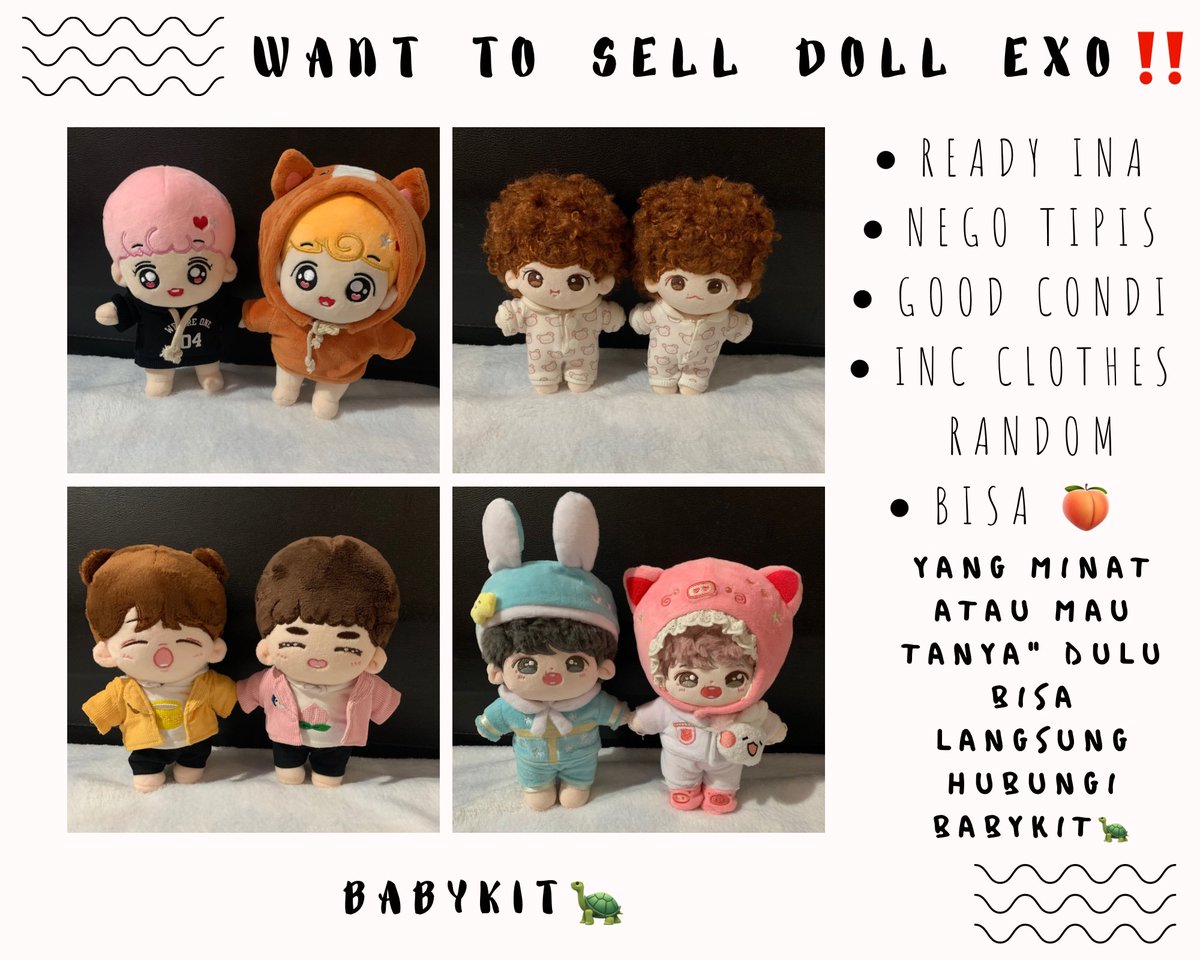 UtamiNF_'s tweet image. WTS in rush‼️

Doll Chanyeol, Baekhyun, Kai, Kyungsoo EXO

- Ready Ina
- Good Condi
- Bisa 🍑
- Inc Clothes Random

yang minat atau mau tanyaa" dlu bisa langsung dm yaa~