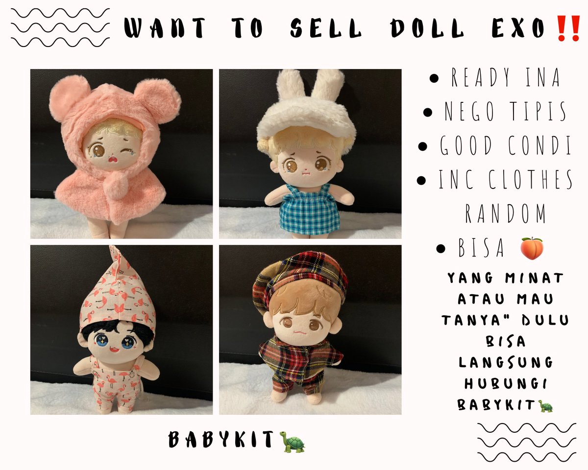 UtamiNF_'s tweet image. WTS in rush‼️

Doll Chanyeol, Baekhyun, Kai, Kyungsoo EXO

- Ready Ina
- Good Condi
- Bisa 🍑
- Inc Clothes Random

yang minat atau mau tanyaa" dlu bisa langsung dm yaa~