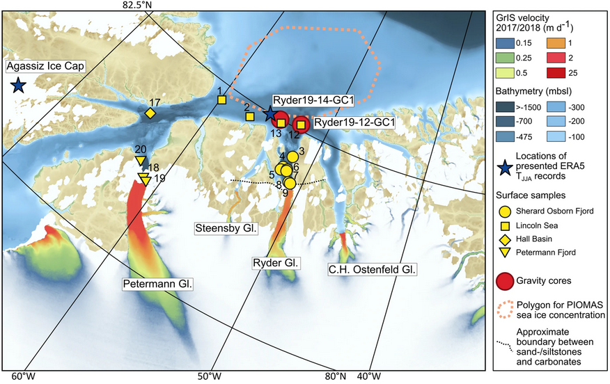 CommsEarth's tweet photo. Shift to seasonal sea ice in the Lincoln Sea during the Early Holocene was related to warmer air temperatures like those projected to occur under anthropogenic warming.

@HenriekaD @MGlasius @christofpearce @Stockholm_Uni @AarhusPaleo @USGS @Chemistry_AU 

https://t.co/MBhNXGUSO8 https://t.co/Caizi3NmpL