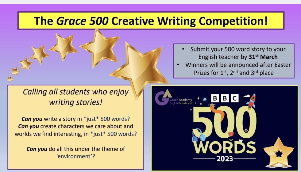 Students have until next Friday to submit their entries! Good luck! 📚💜 <a href="/GACoventry/">Grace Academy Coventry</a>