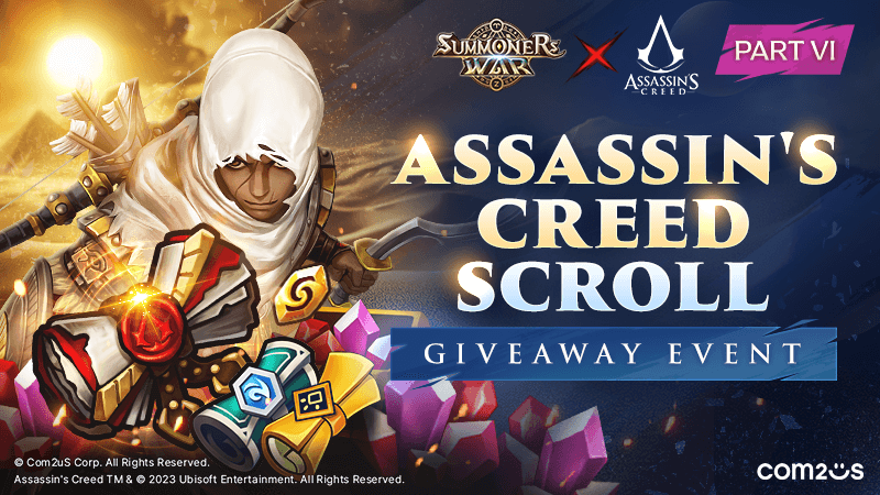 summonerswarapp on X: [Assassin's Creed] Special Part VI: Assassin's Creed  Scroll Giveaway Event 🔥 Earn points by completing Bayek's missions and get  an [Assassin's Creed Scroll]! Schedule Mar. 23rd 7pm - Apr.