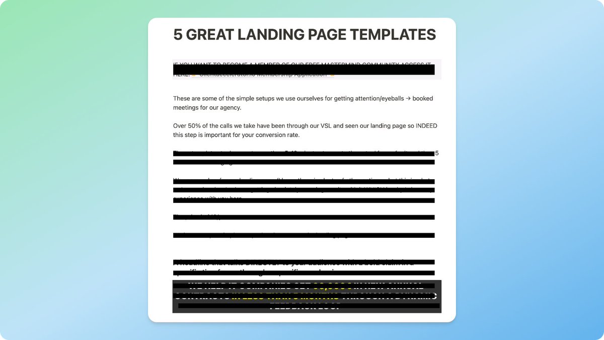 🚨 In the next 24hrs, you can steal 5 of my exact landing page templates,

(50% of our +125 meetings/month come through our landing page)

Crazy that I'm giving this away for FREE.

👉 Retweet + Comment 'LFG'

and I’ll send it to you for FREE.

(MUST BE FOLLOWING)