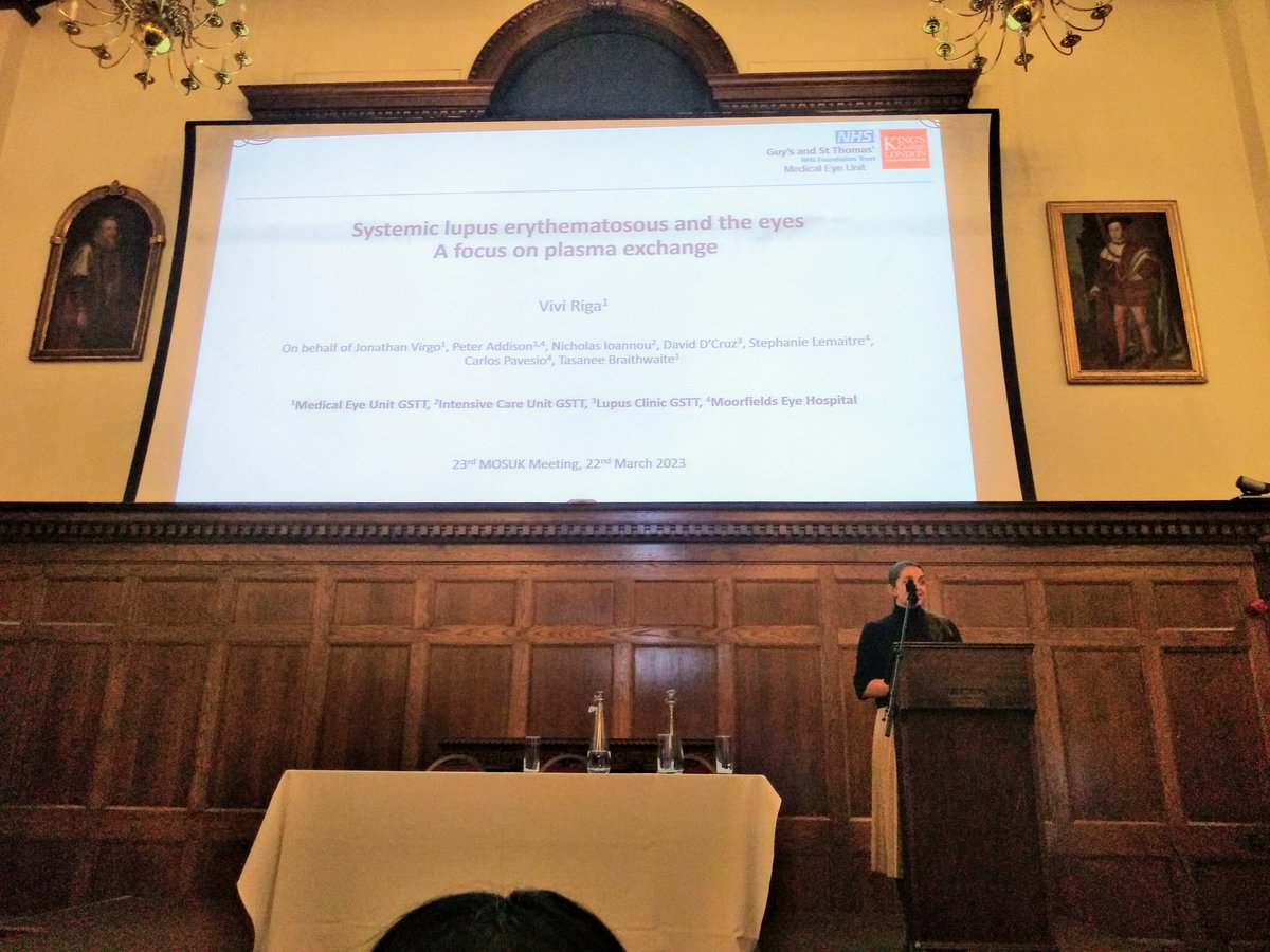 tasbraithwaite's tweet photo. Does #PLEX have any role in management of severe, treatment-refractory sight-threatening #SLE occlusive retinal vasculopathy? #MEU colleague Dr Vivi Riga presenting a case with stable 6/6 (but persisting severe peripheral constriction) and lit review. More studies needed! #MOSUK https://t.co/igZ6yk5BUn