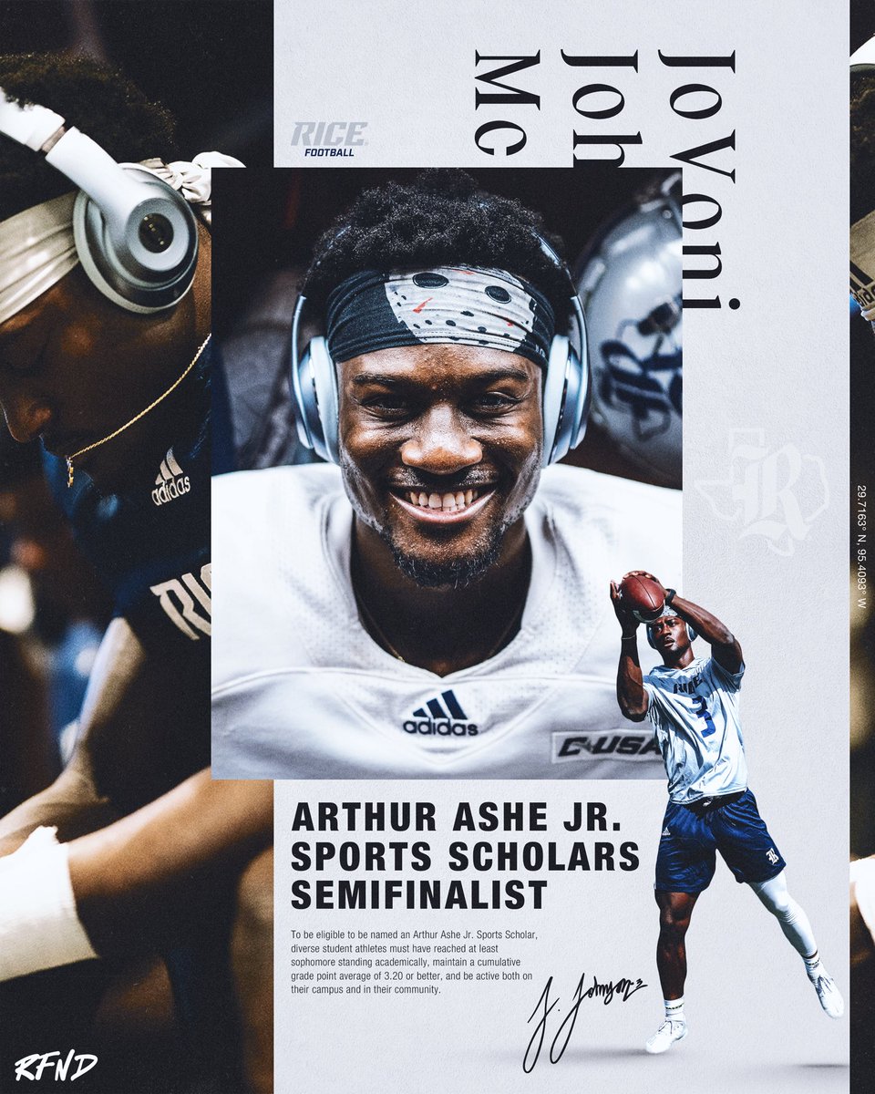 Working on the Field and in the Classroom 📚 Congratulations are in order to JoVoni Johnson-McCray as he was recently named an Arthur Ashe Jr. Sports Scholars Semifinalist for Male Athlete of the Year‼️ #GoOwls👐 x #RFND