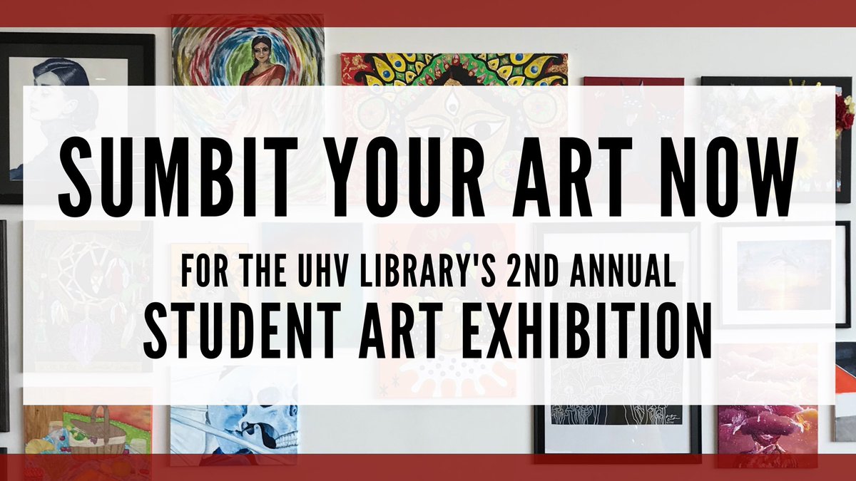 UHVLibrary's tweet photo. You can still submit your art now for the Student Art Exhibition! Submit your work before Apr. 2 to participate: https://t.co/jQ9pKvOgNE . The Student Art Exhibition will be in the UHV Library from Apr. 11-28. #UHVLibrary #ExploreYourRoar https://t.co/YAO9FrTb56