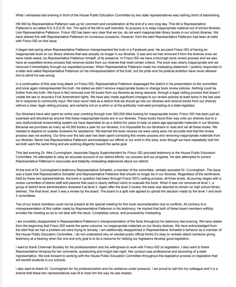 Mike Waldrip (@waldripm) on Twitter photo Several of our <a href="/friscoisd/">Frisco ISD</a> staff are in Austin to testify on bills impacting public education in Texas. We had a very interesting experience last night. <a href="/JaredLPatterson/">Rep. Jared Patterson</a>
<a href="/jamestalarico/">James Talarico</a>
<a href="/BradBuckleyDVM/">Brad Buckley</a>
<a href="/RepMattSchaefer/">Matt Schaefer</a>
<a href="/GinaForAustin/">Gina Hinojosa</a> #txlege Several of our <a href="/friscoisd/">Frisco ISD</a> staff are in Austin to testify on bills impacting public education in Texas. We had a very interesting experience last night. <a href="/JaredLPatterson/">Rep. Jared Patterson</a>
<a href="/jamestalarico/">James Talarico</a>
<a href="/BradBuckleyDVM/">Brad Buckley</a>
<a href="/RepMattSchaefer/">Matt Schaefer</a>
<a href="/GinaForAustin/">Gina Hinojosa</a> #txlege