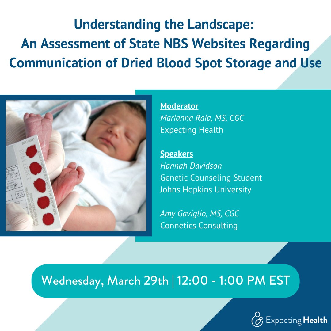 ExpectHealthOrg's tweet image. We know that #NBS advocates want to ensure that info about dried blood spot storage and use is easily understood by families and easy to access on state NBS websites. Join us next Wednesday as we examine how we can all work together to make this possible. bit.ly/3z0rvR8