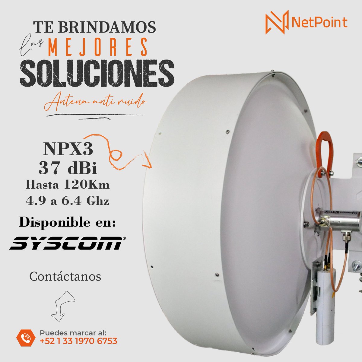 NetPointMX's tweet photo. Modelo de antena #NPX3 para instalación tipo carrier class 😎 disponible en #SYSCOM
🔥 Más ligeros
🔥 4.9 - 6.4 GHz
🔥 Dual slant
🔥 Incluye Jumpers
🔥 Compatibles con diversas marcas de radios (Mimosa Networks, Cambium Networks, Radwin, Ubiquiti, Mikrotik entre otras) https://t.co/4l8VpzomMK