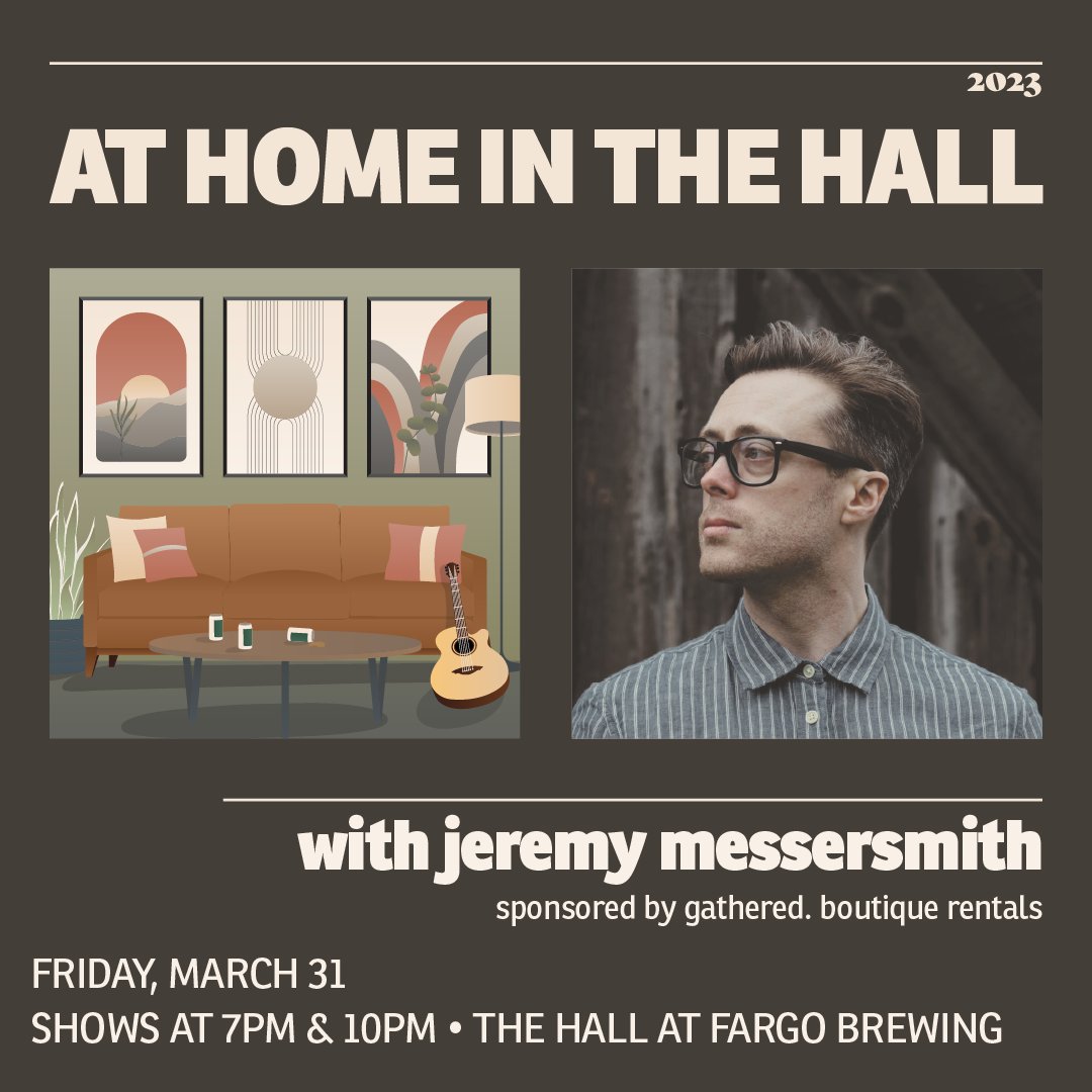 Minneapolis based songwriter <a href="/jmessersmith/">jeremy messersmith</a> is playing two intimate shows at The Hall at <a href="/fargobrewing/">FargoBrewing</a> next Friday! Showtimes at 7PM and 10PM, grab tix here → bit.ly/3ZMBpS9 🛋🖼
