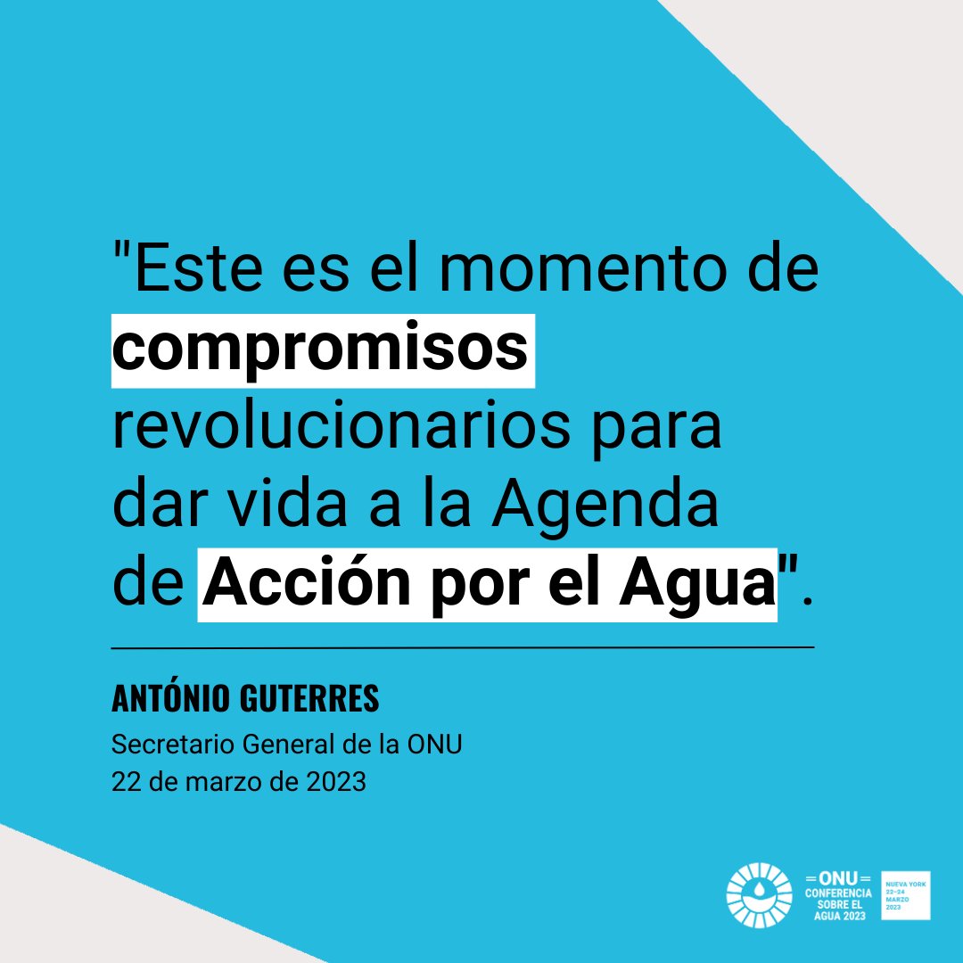 ONU_es's tweet photo. “El agua es el alma de la humanidad.

Pero el agua está en graves problemas.

Estamos drenando la sangre de la humanidad a través del consumo excesivo y el uso insostenible”.

@antonioguterres pidió compromisos revolucionarios en la Conferencia de la ONU sobre el Agua. https://t.co/u9VudnGHkR