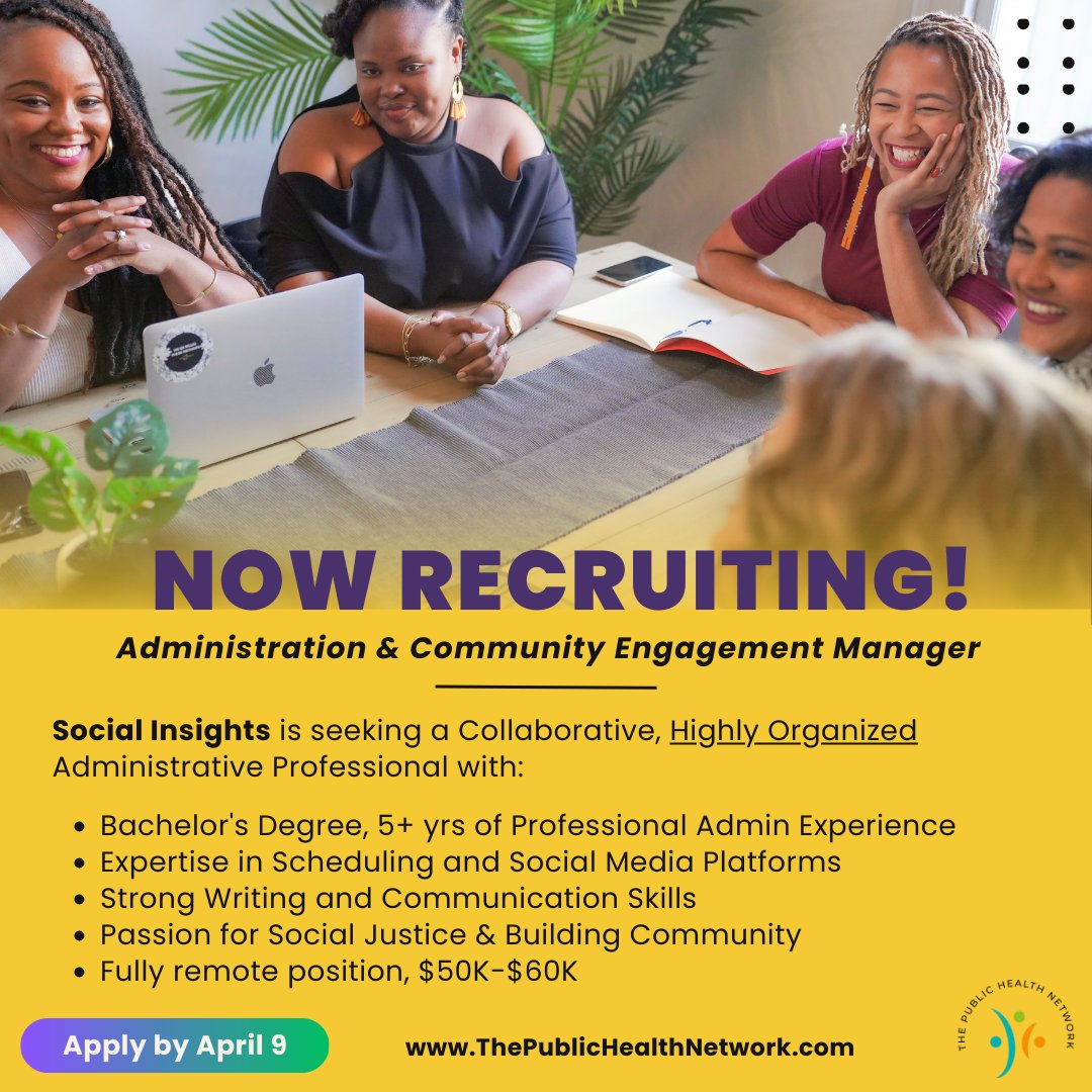 We are actively recruiting an Administrative & Community Engagement Manager!

Must have Bachelor's degree AND 5+ years of professional administrative experience.  Visit our website for more info and to apply!  
Link in bio.

#nowhiring #job #adminjob
#ThePublicHealthNetwork