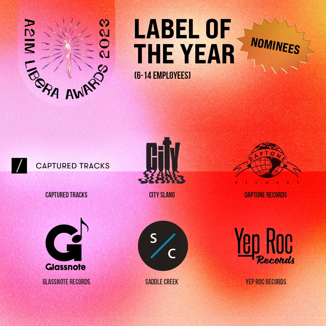 Congratulations to the Libera Awards 2023 nominees for Label Of The Year (6-14 Employees) 💖 @capturedtracks @CitySlang @DaptoneRecords @Glassnotemusic @saddlecreek @yeproc