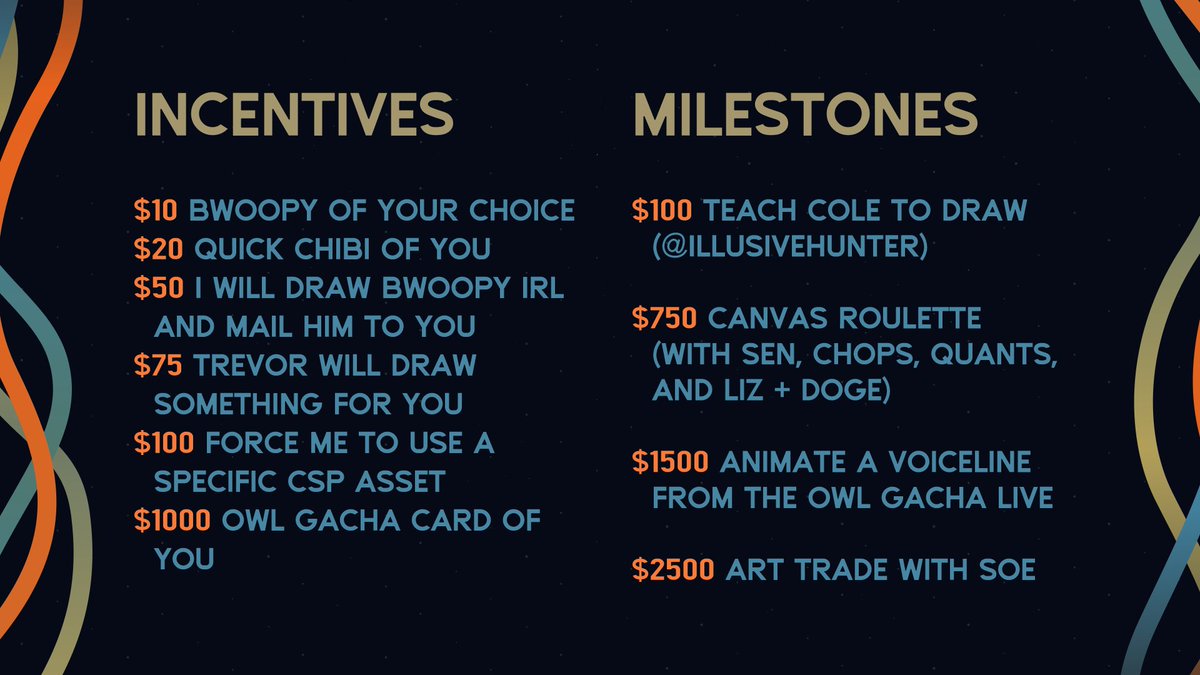 Hey everyone!! Pleased to announce that I'll be doing a charity stream THIS SUNDAY benefitting @GamersOutreach :D Stream will be running from NOON TO 9PM EST on my Twitch, so we've got plenty of time for chaos. Check out the incentives and milestones we've got lined up below!