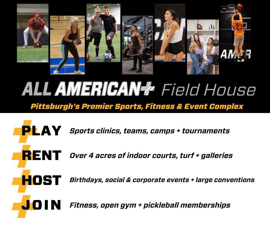 Pittsburgh's premier sports, fitness &amp; event complex is <a href="/All_AmericanFH/">All American Field House</a> in Monroeville! #ad 

With 5 acres of indoor and outdoor fun, they are built to accommodate any occasion from large conventions to sports-themed birthday parties.

More info ➡️: AllAmerican.plus