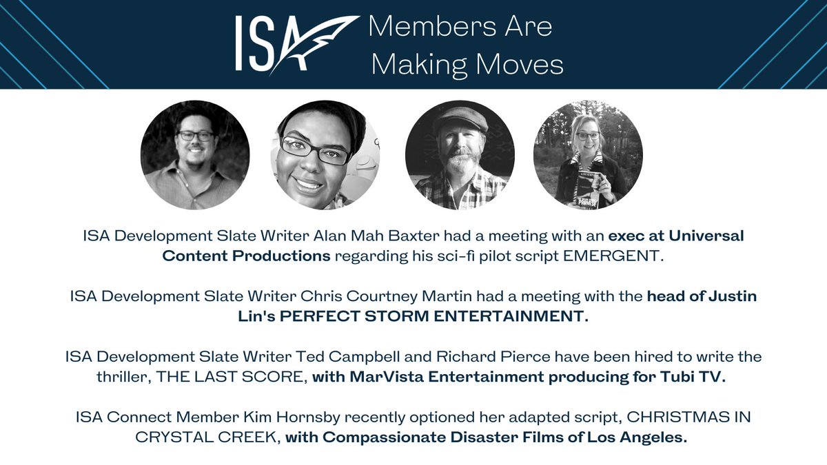 The ISA (@networkisa) on Twitter photo Our writers are on a roll! Check out these recent Success Stories. Congratulations to all 🎉
@AlanMahBaxter
@DaRealChrisCo
<a href="/tcmpbll/">Ted Campbell</a>
<a href="/kimhornsby/">Kim Hornsby</a> Our writers are on a roll! Check out these recent Success Stories. Congratulations to all 🎉
@AlanMahBaxter
@DaRealChrisCo
<a href="/tcmpbll/">Ted Campbell</a>
<a href="/kimhornsby/">Kim Hornsby</a>