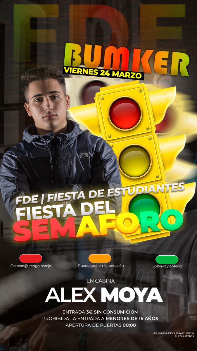 fde22_23's tweet photo. FDE DEL SEMÁFORO!!🤩
📍Bumker, La Jara 
🗓 Viernes 24 de marzo
🎧 Alex Moya
*Se darán pegatinas en la entrada según tu estado sentimental 🔴🟡🟢

SORTEO DE UNA ENTRADA:
✅seguirnos en twitter y en instagram 
✅darle mg y rt a este tweet 
SUERTE A TODOOS!🥳 https://t.co/PksznQCuov